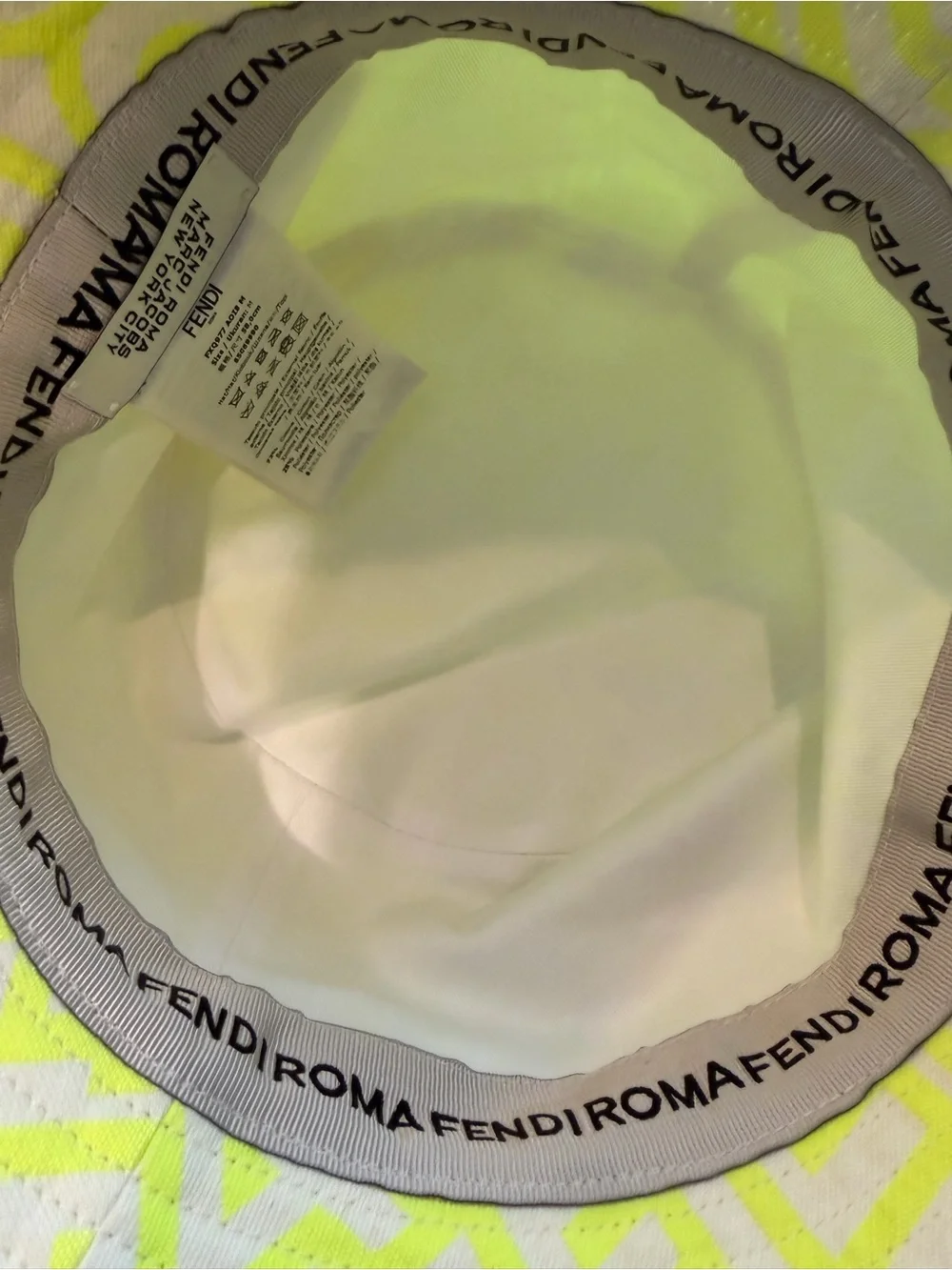 Fendi Neon Yellow Logo Fringe-Trim Bucket Hat - Picture 11 of 12